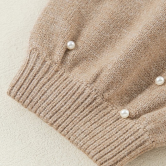 NWOT Smoke Gray Pearled Drop Shoulder Round Neck Sweater - Picture 10 of 12